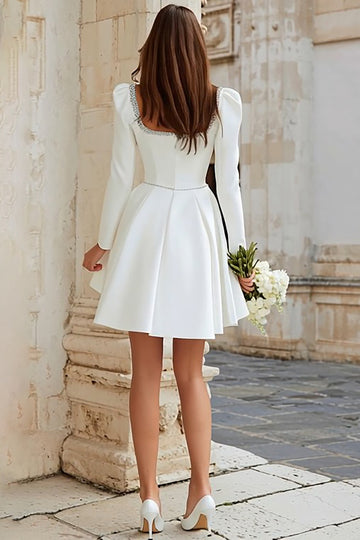 A-Line Ivory Mini Square Neckline Engagement Dress